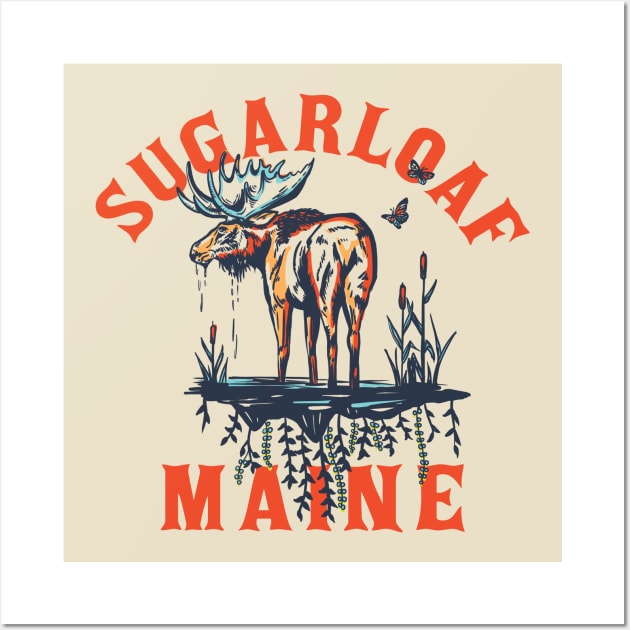 Sugarloaf, Maine. Cool Vintage Ski Resort Art Design With A Moose Wall Art by The Whiskey Ginger